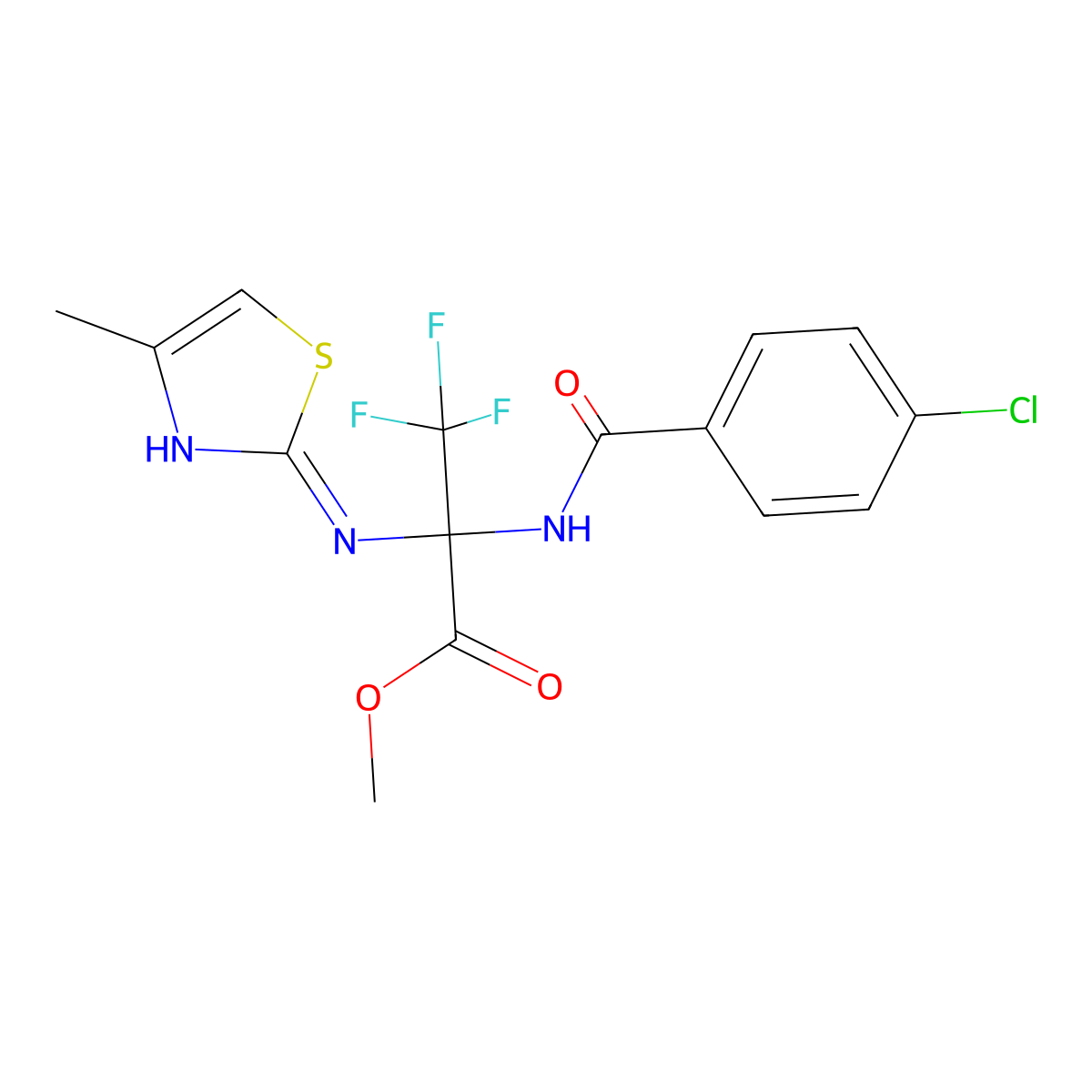 Methyl 2-[(4-chlorobenzoyl)amino]-3,3,3-trifluoro-2-[(4-methyl-1,3-thiazol-2-yl)amino]propanoate molecular structure, CAS 489419-19-4