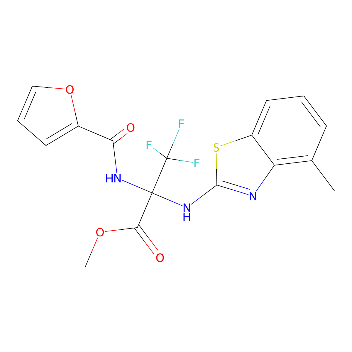 Methyl 3,3,3-trifluoro-2-(furan-2-carbonylamino)-2-[(4-methyl-1,3-benzothiazol-2-yl)amino]propanoate molecular structure, CAS 489419-48-9