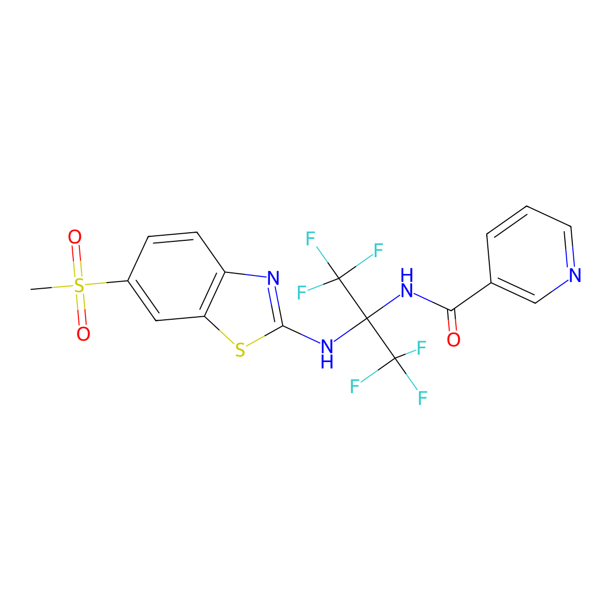 N-[1,1,1,3,3,3-hexafluoro-2-[(6-methylsulfonyl-1,3-benzothiazol-2-yl)amino]propan-2-yl]pyridine-3-carboxamide molecular structure, CAS 489419-54-7