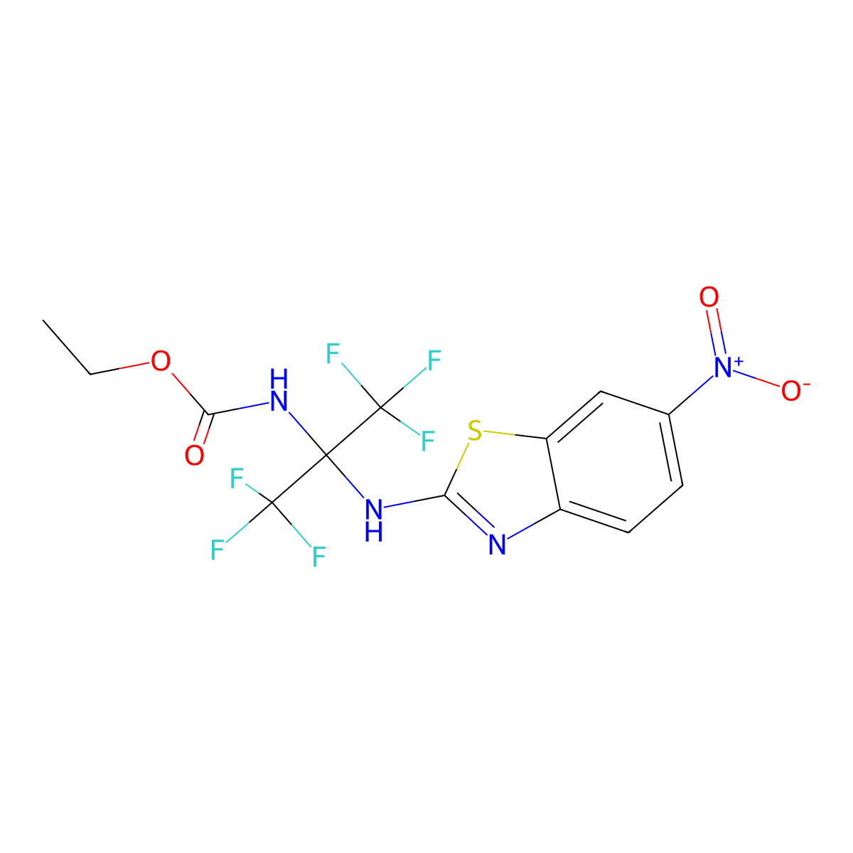 ethyl N-[1,1,1,3,3,3-hexafluoro-2-[(6-nitro-1,3-benzothiazol-2-yl)amino]propan-2-yl]carbamate molecular structure, CAS 489419-68-3