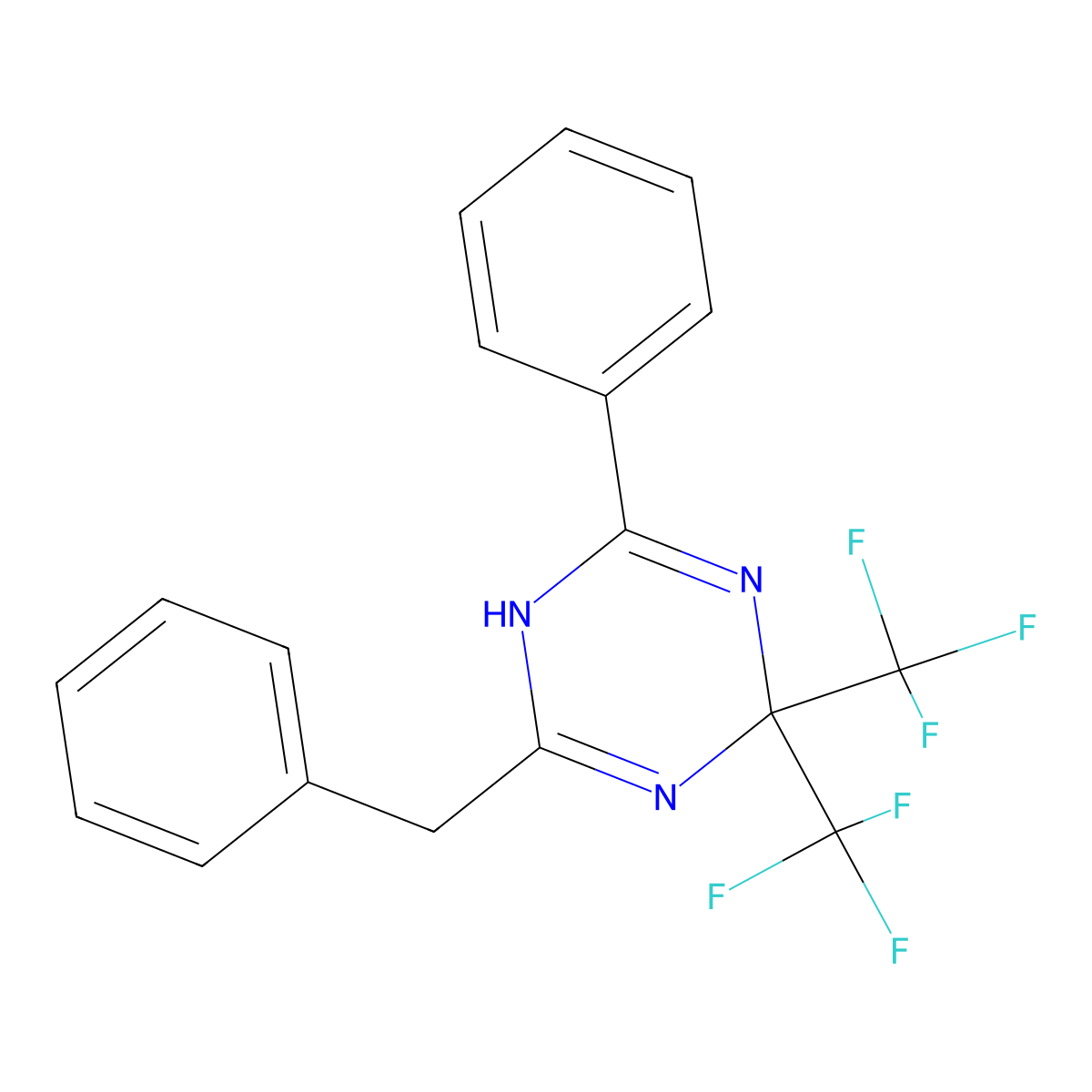 2-Benzyl-6-phenyl-4,4-bis(trifluoromethyl)-1,4-dihydro-1,3,5-triazine molecular structure, CAS 489419-72-9