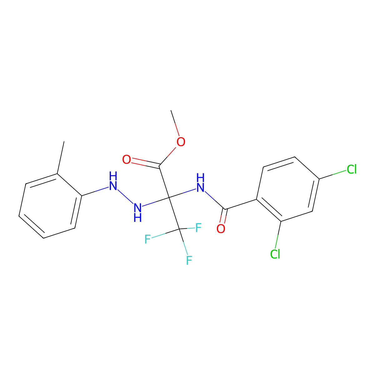 Methyl 2-[(2,4-dichlorobenzoyl)amino]-3,3,3-trifluoro-2-[2-(2-methylphenyl)hydrazino]propanoate molecular structure, CAS 489419-80-9