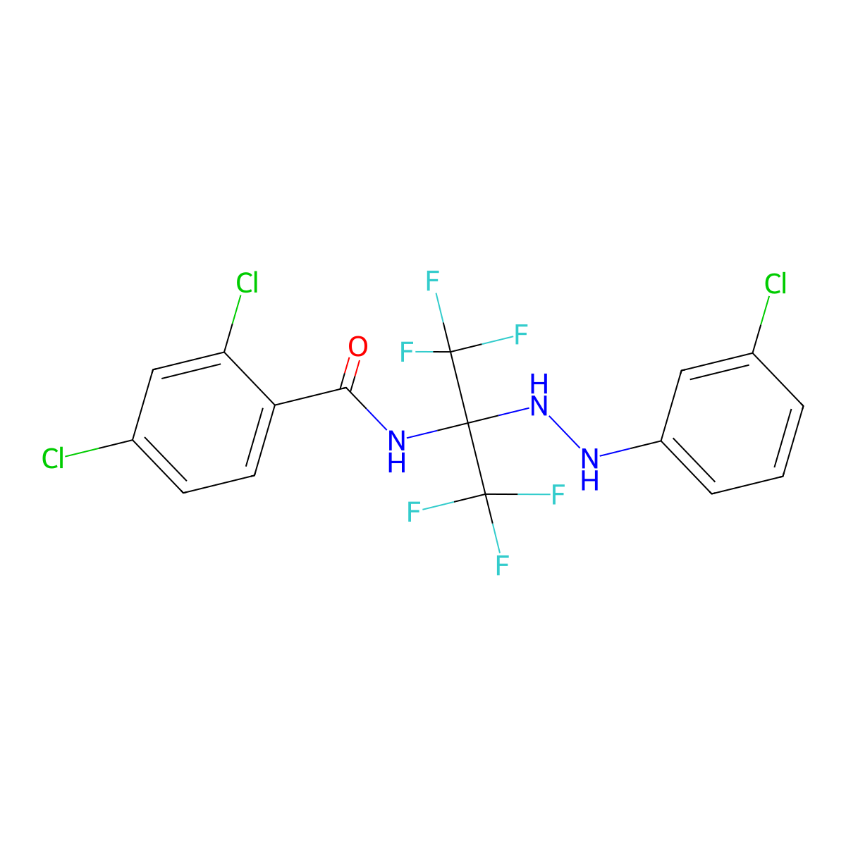 2,4-dichloro-N-[2-[2-(3-chlorophenyl)hydrazinyl]-1,1,1,3,3,3-hexafluoropropan-2-yl]benzamide molecular structure, CAS 489419-84-3