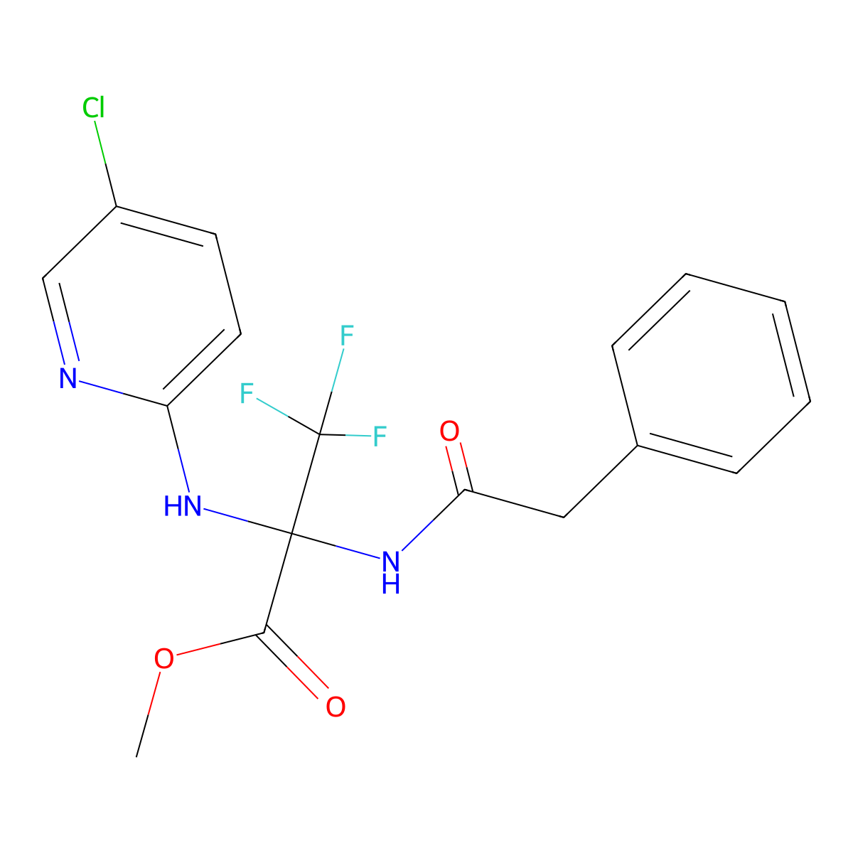 Methyl 2-[(5-chloro-2-pyridinyl)amino]-3,3,3-trifluoro-2-[(phenylacetyl)amino]propanoate molecular structure, CAS 489420-26-0