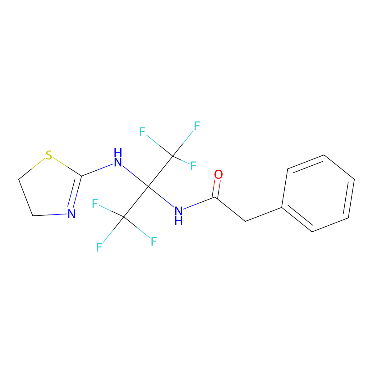 N-[2-(4,5-dihydro-1,3-thiazol-2-ylamino)-1,1,1,3,3,3-hexafluoropropan-2-yl]-2-phenylacetamide molecular structure, CAS 489420-45-3