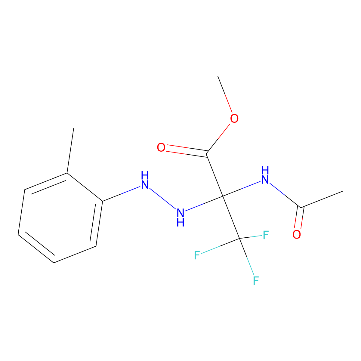 Methyl 2-(acetylamino)-3,3,3-trifluoro-2-[2-(2-methylphenyl)hydrazino]propanoate molecular structure, CAS 489420-57-7