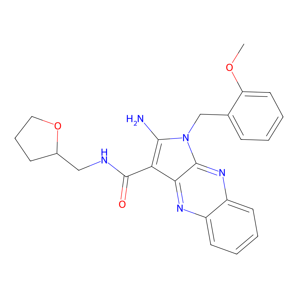 2-amino-1-(2-methoxybenzyl)-N-(tetrahydrofuran-2-ylmethyl)-1H-pyrrolo[2,3-b]quinoxaline-3-carboxamide molecular structure, CAS 489421-86-5
