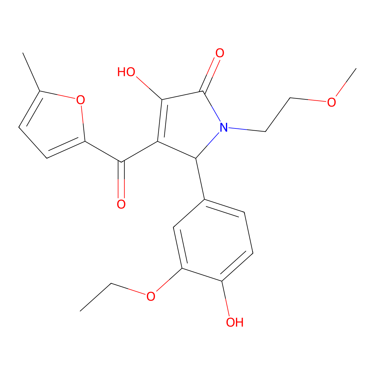5-(3-ethoxy-4-hydroxyphenyl)-3-hydroxy-1-(2-methoxyethyl)-4-(5-methyl-2-furoyl)-1,5-dihydro-2H-pyrrol-2-one molecular structure, CAS 489422-27-7