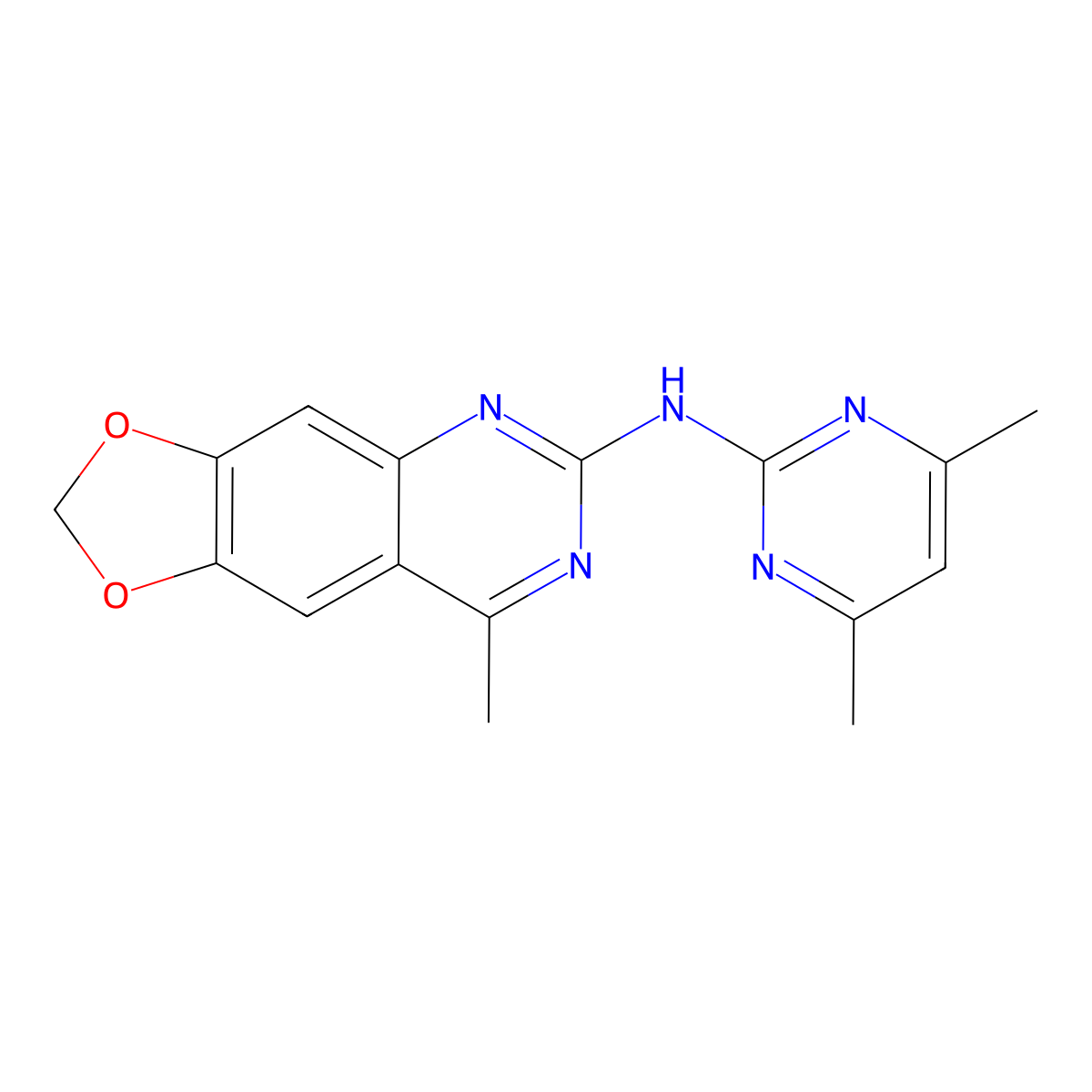 N-(4,6-dimethylpyrimidin-2-yl)-8-methyl[1,3]dioxolo[4,5-g]quinazolin-6-amine molecular structure, CAS 489422-68-6