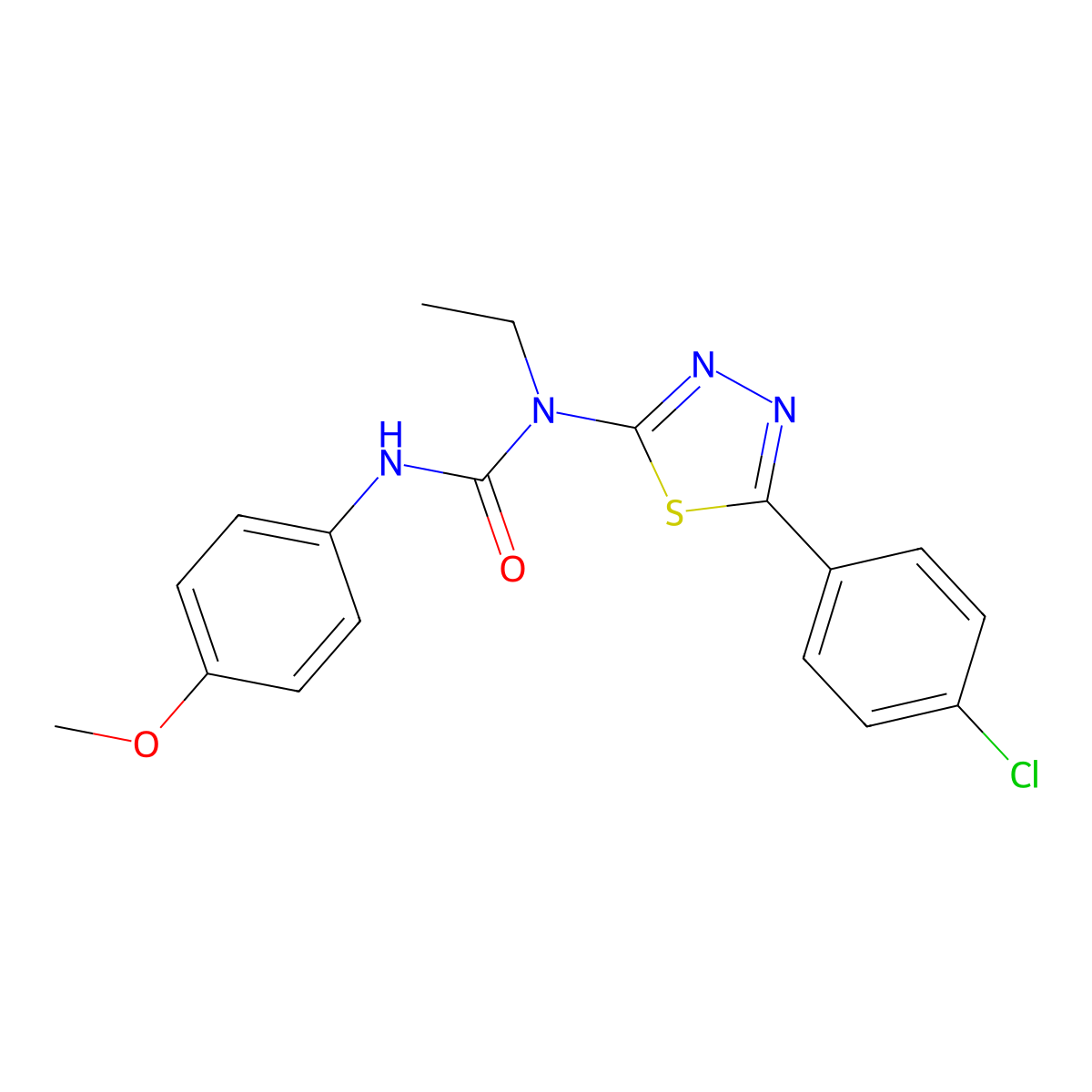 1-[5-(4-Chlorophenyl)-1,3,4-thiadiazol-2-yl]-1-ethyl-3-(4-methoxyphenyl)urea molecular structure, CAS 489422-87-9