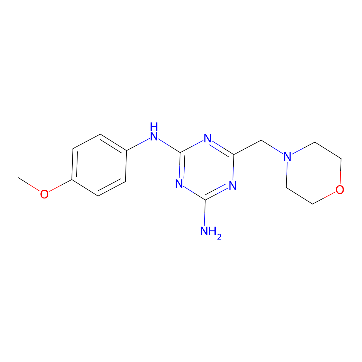 N-(4-Methoxy-phenyl)-6-morpholin-4-ylmethyl-[1,3,5]triazine-2,4-diamine molecular structure, CAS 489422-93-7