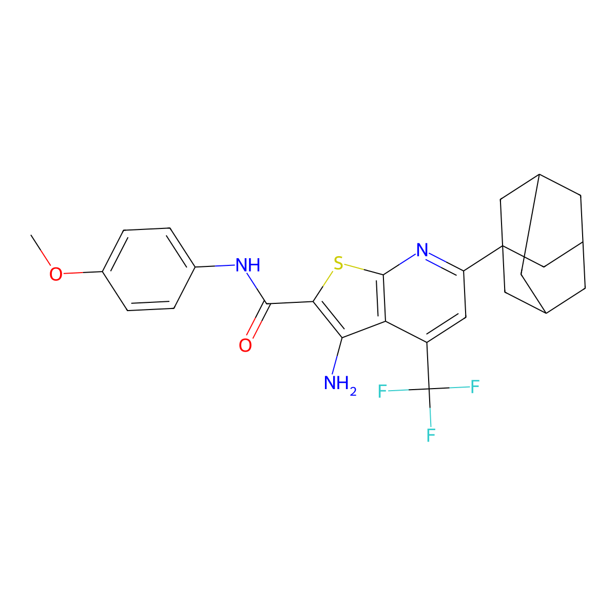 6-(1-adamantyl)-3-amino-N-(4-methoxyphenyl)-4-(trifluoromethyl)thieno[2,3-b]pyridine-2-carboxamide molecular structure, CAS 489423-50-9