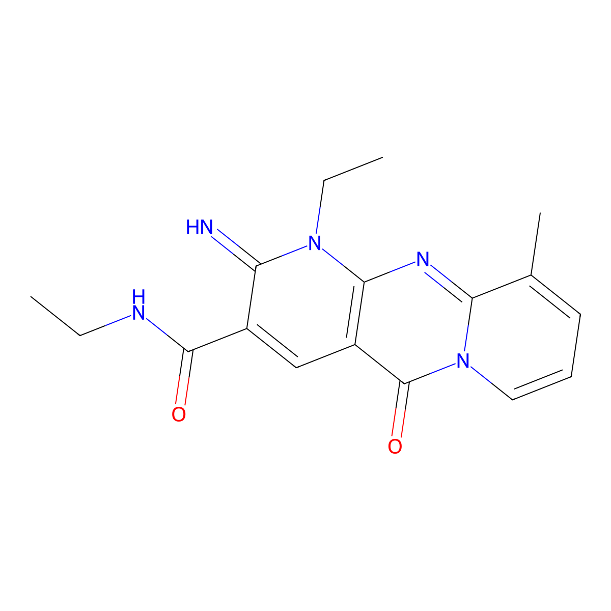 N,1-Diethyl-2-imino-10-methyl-5-oxo-1,5-dihydro-2H-dipyrido[1,2-A:2,3-D]pyrimidine-3-carboxamide molecular structure, CAS 489423-68-9