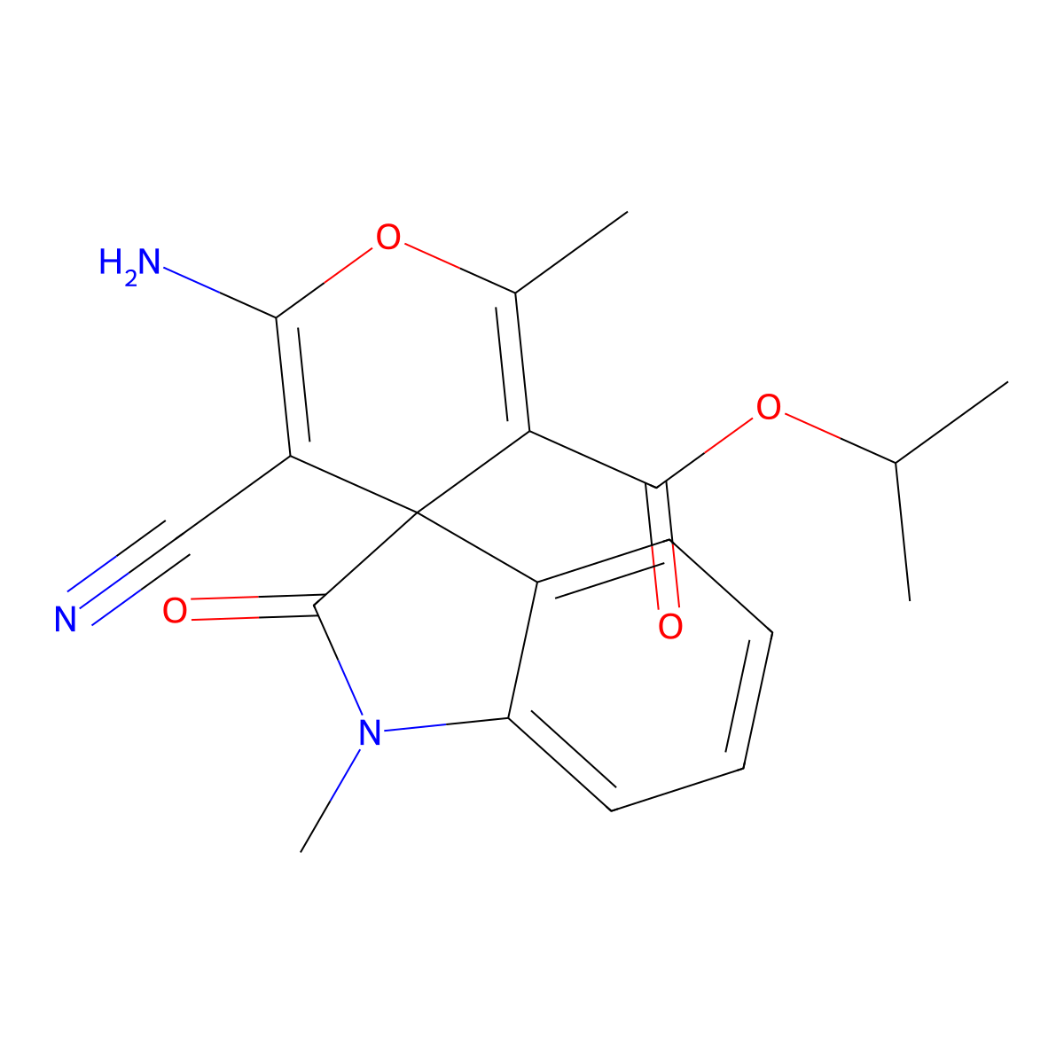 Propan-2-yl 6'-amino-5'-cyano-1,2'-dimethyl-2-oxospiro[indole-3,4'-pyran]-3'-carboxylate molecular structure, CAS 489424-57-9