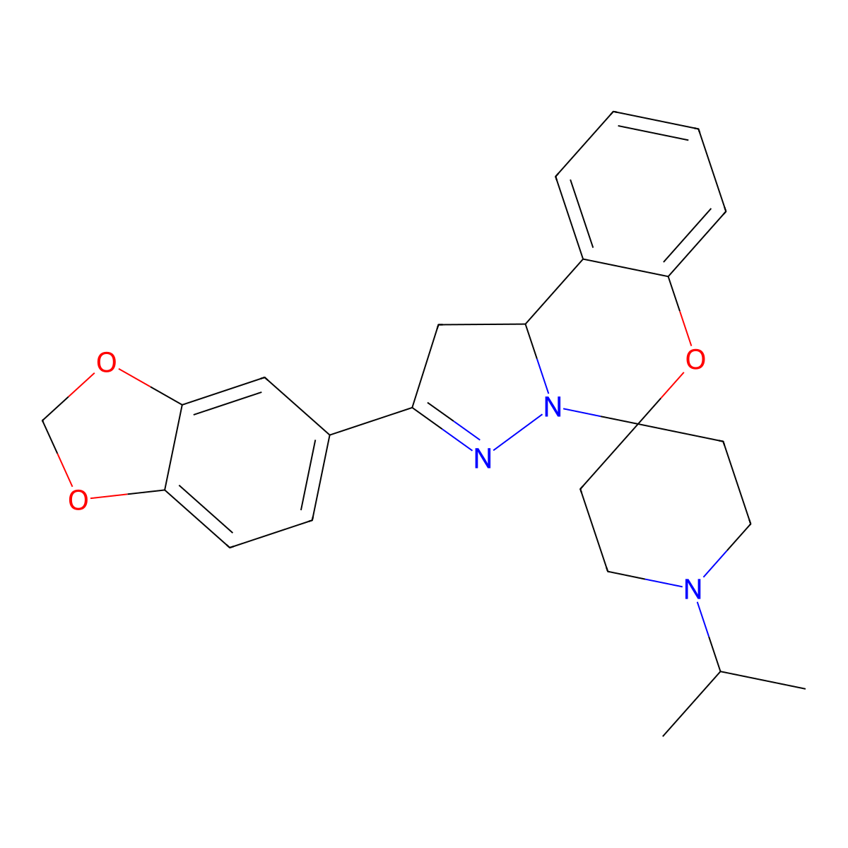 2'-(1,3-Benzodioxol-5-yl)-1-(propan-2-yl)-1',10b'-dihydrospiro[piperidine-4,5'-pyrazolo[1,5-c][1,3]benzoxazine] molecular structure, CAS 489425-21-0