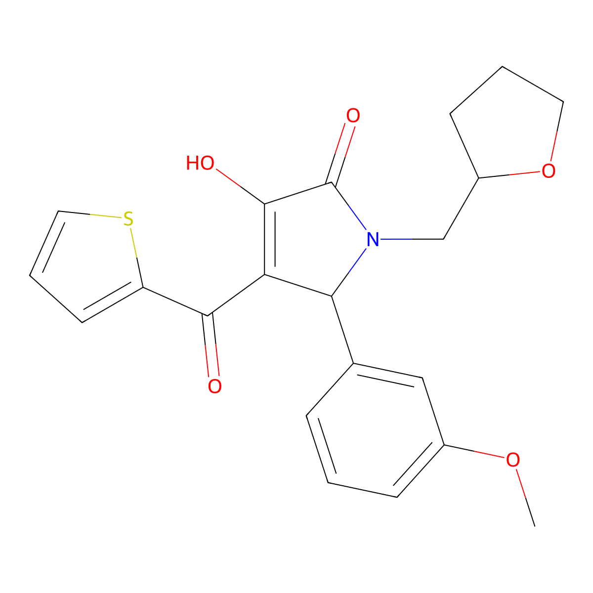 4-hydroxy-2-(3-methoxyphenyl)-1-(oxolan-2-ylmethyl)-3-(thiophene-2-carbonyl)-2H-pyrrol-5-one molecular structure, CAS 489425-23-2