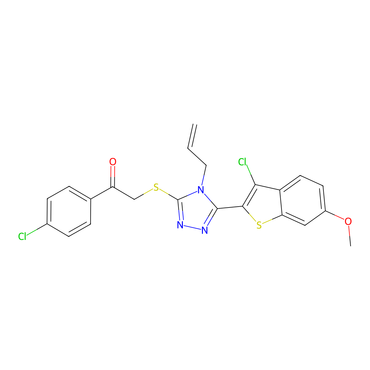 2-{[5-(3-chloro-6-methoxy-1-benzothiophen-2-yl)-4-(prop-2-en-1-yl)-4H-1,2,4-triazol-3-yl]sulfanyl}-1-(4-chlorophenyl)ethanone molecular structure, CAS 489425-57-2