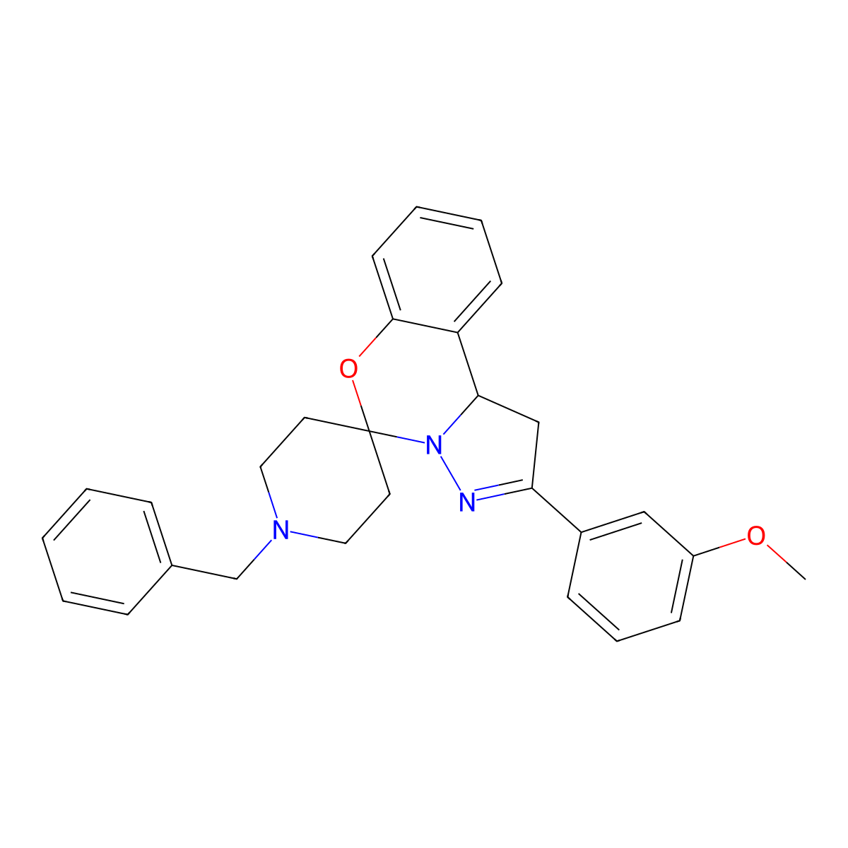 1-Benzyl-2'-(3-methoxyphenyl)-1',10b'-dihydrospiro[piperidine-4,5'-pyrazolo[1,5-c][1,3]benzoxazine] molecular structure, CAS 489425-68-5