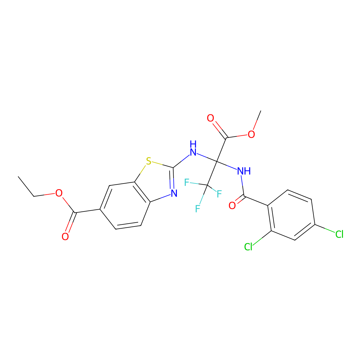 Ethyl 2-[[2-[(2,4-dichlorobenzoyl)amino]-1,1,1-trifluoro-3-methoxy-3-oxopropan-2-yl]amino]-1,3-benzothiazole-6-carboxylate molecular structure, CAS 489433-30-9