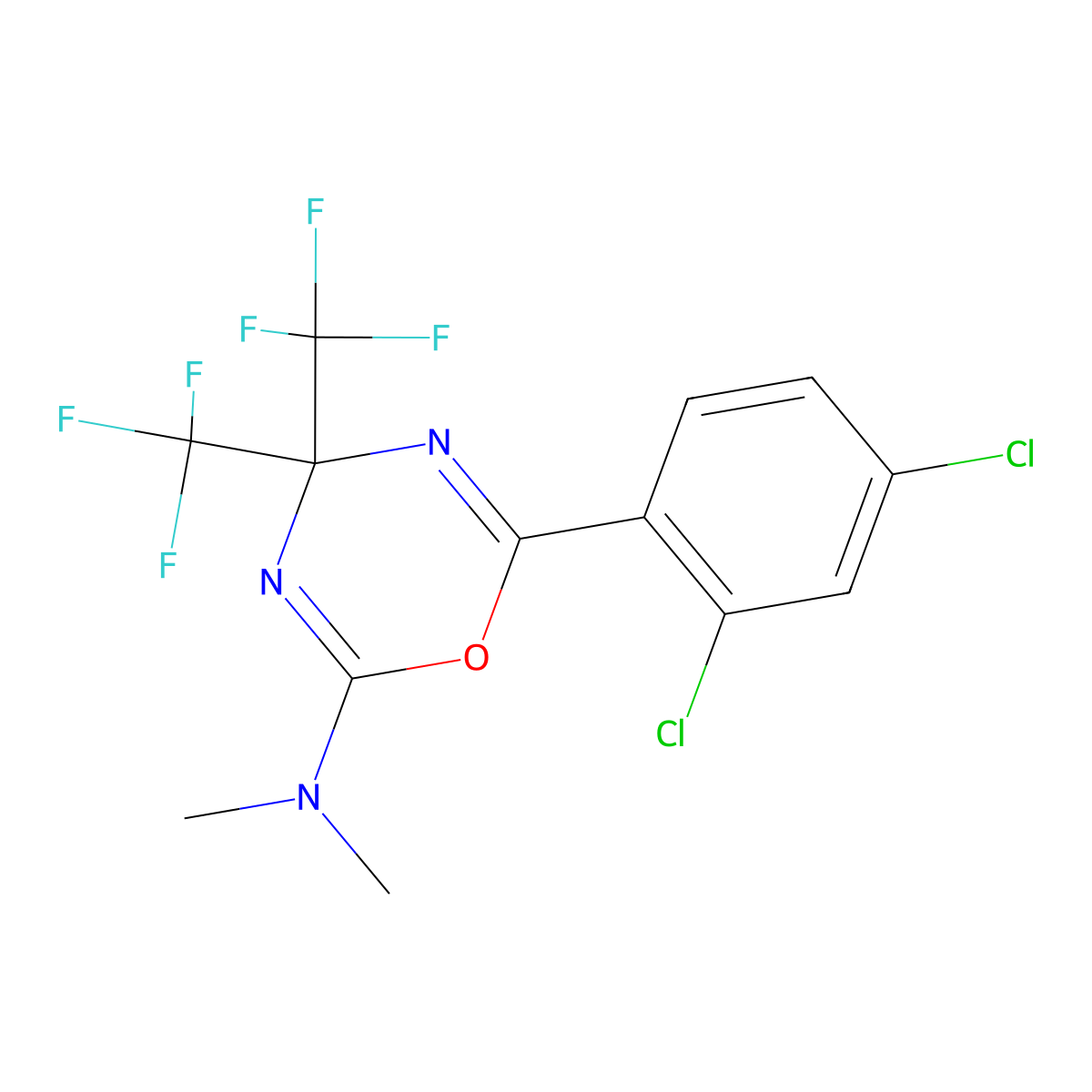 6-(2,4-dichlorophenyl)-N,N-dimethyl-4,4-bis(trifluoromethyl)-4H-1,3,5-oxadiazin-2-amine molecular structure, CAS 489433-32-1