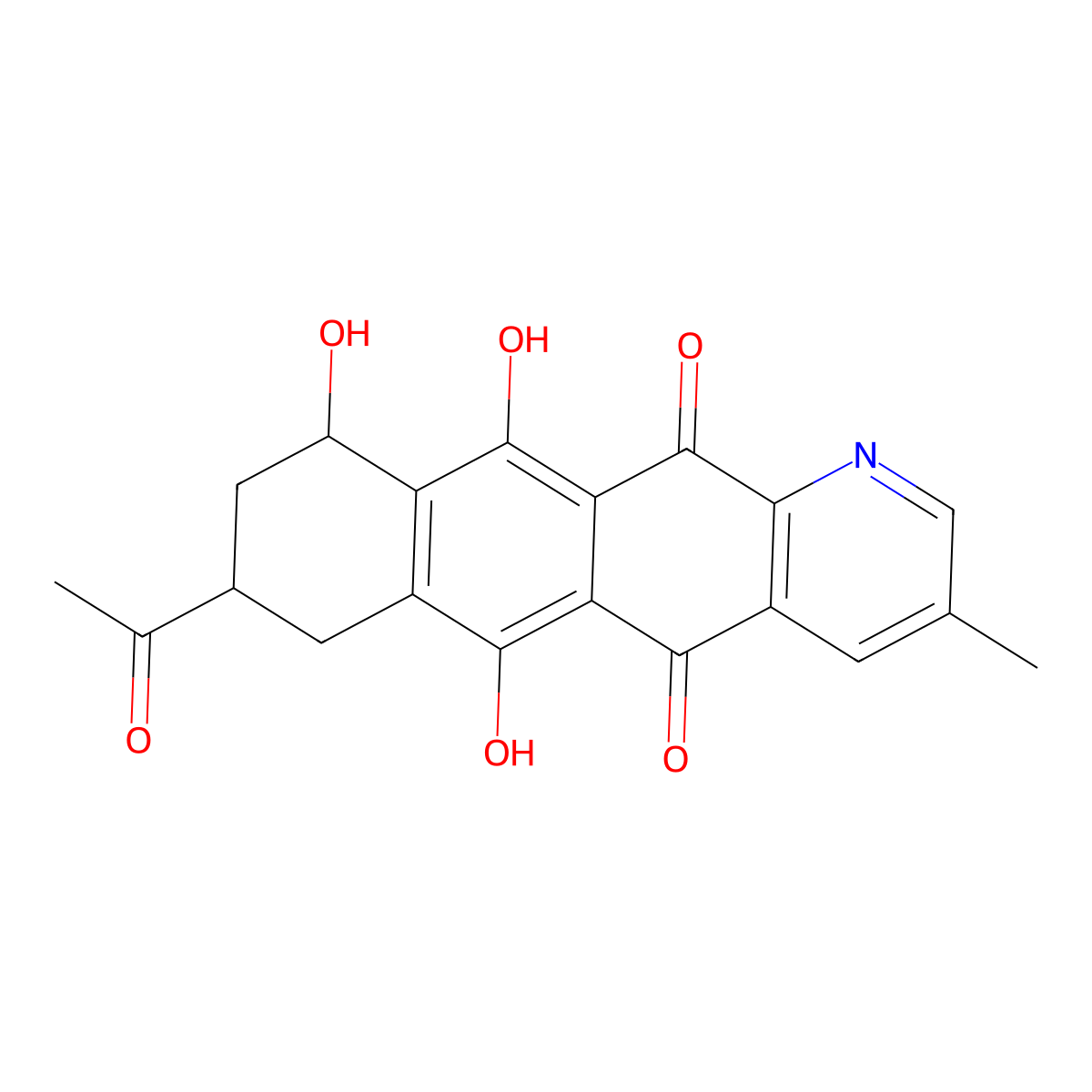 8-Acetyl-6,10,11-trihydroxy-3-methyl-7,8,9,10-tetrahydronaphtho[2,3-g]quinoline-5,12-dione molecular structure, CAS 489434-10-8