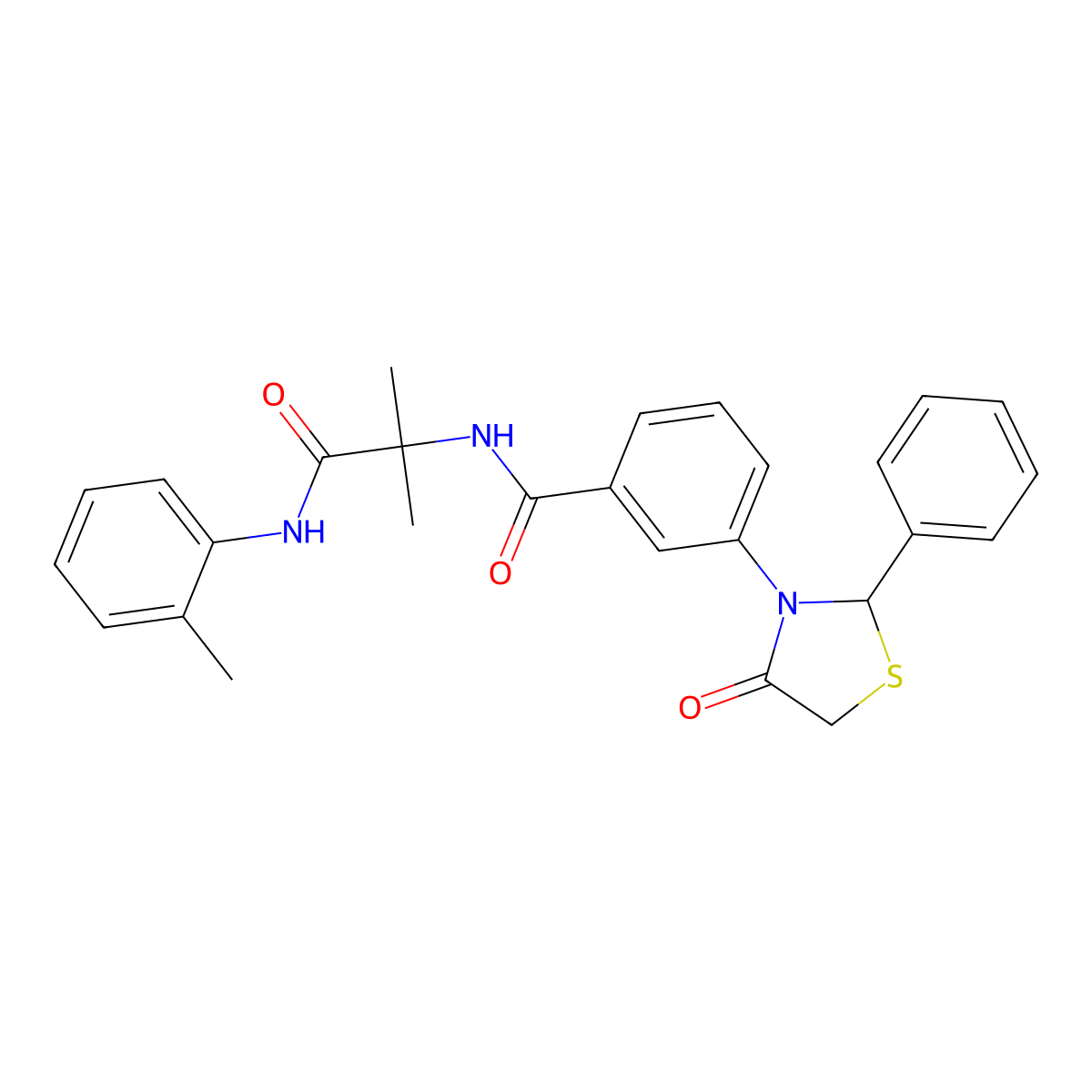 N-[2-methyl-1-(2-methylanilino)-1-oxopropan-2-yl]-3-(4-oxo-2-phenyl-1,3-thiazolidin-3-yl)benzamide molecular structure, CAS 489434-30-2