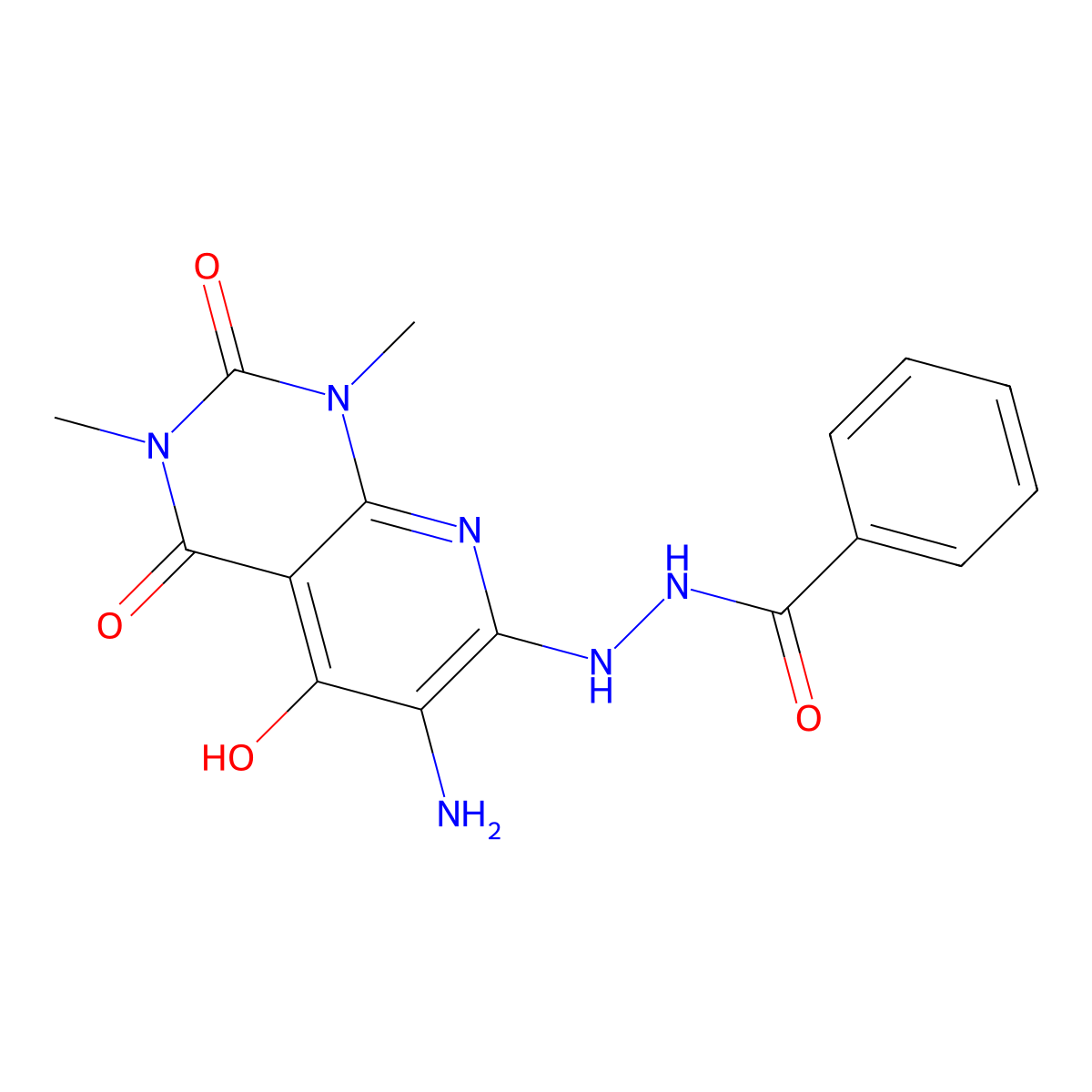 N'-(6-amino-5-hydroxy-1,3-dimethyl-2,4-dioxo-1,2,3,4-tetrahydropyrido[2,3-d]pyrimidin-7-yl)benzenecarbohydrazide molecular structure, CAS 489434-43-7