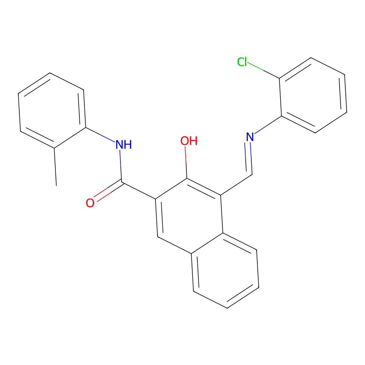 4-{[(2-chlorophenyl)imino]methyl}-3-hydroxy-N-(2-methylphenyl)-2-naphthamide molecular structure, CAS 489434-58-4