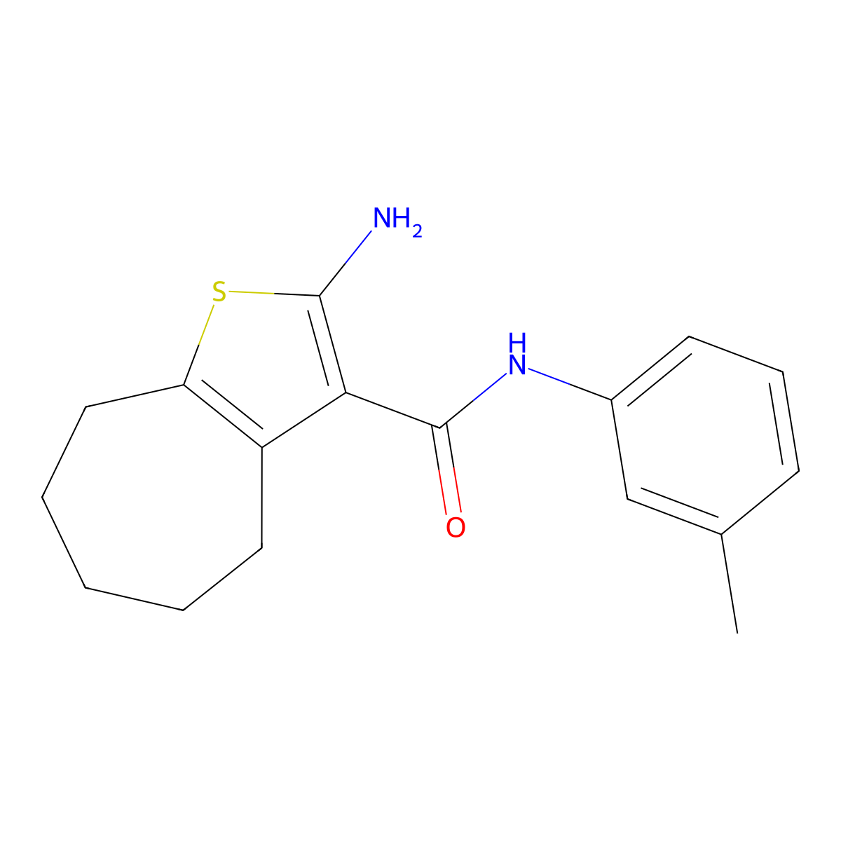 2-amino-N-(3-methylphenyl)-5,6,7,8-tetrahydro-4H-cyclohepta[b]thiophene-3-carboxamide molecular structure, CAS 489434-80-2