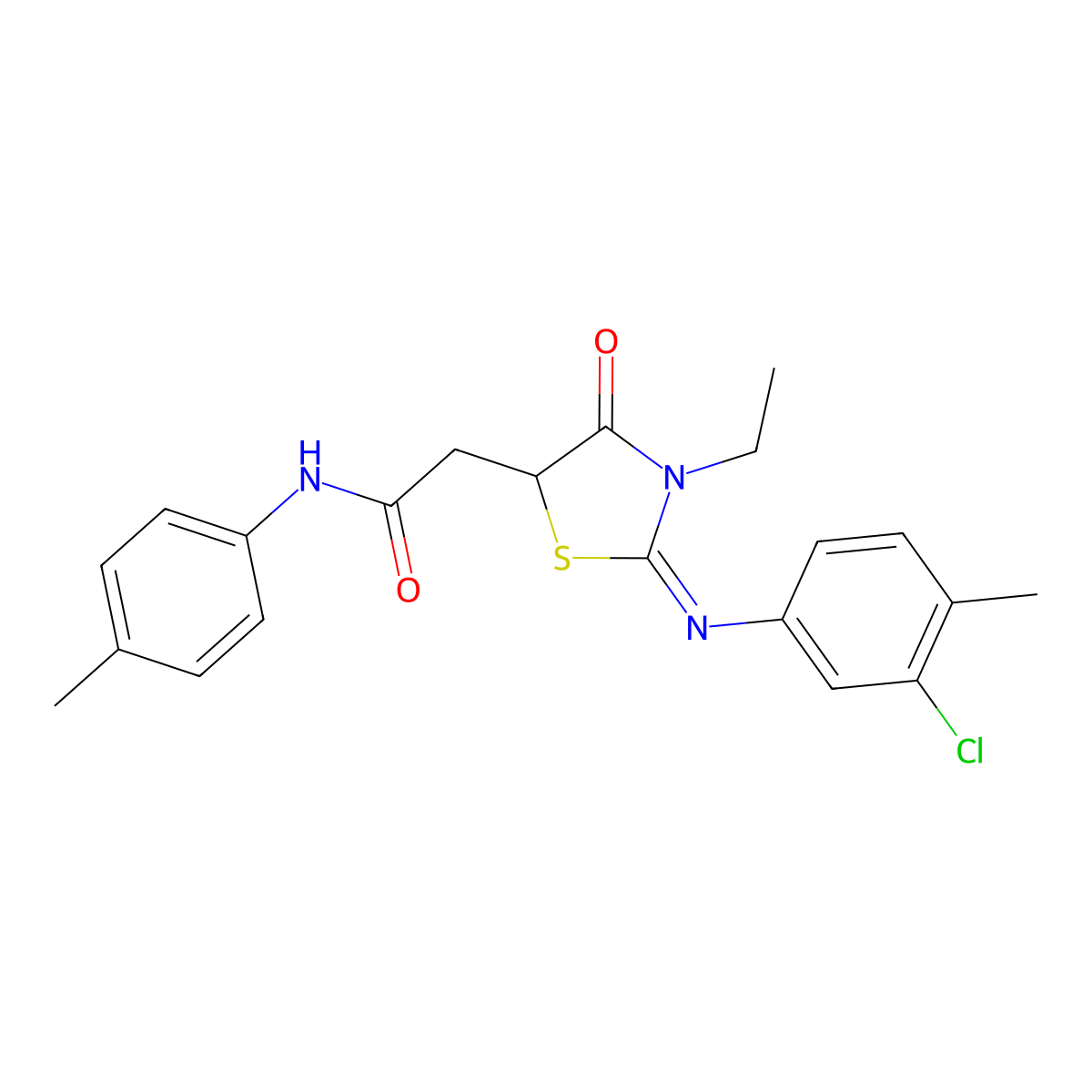 2-[2-(3-chloro-4-methylphenyl)imino-3-ethyl-4-oxo-1,3-thiazolidin-5-yl]-N-(4-methylphenyl)acetamide molecular structure, CAS 489436-19-3