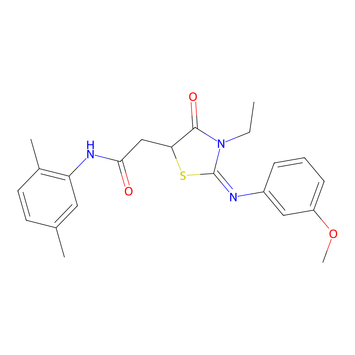 N-(2,5-dimethylphenyl)-2-[3-ethyl-2-(3-methoxyphenyl)imino-4-oxo-1,3-thiazolidin-5-yl]acetamide molecular structure, CAS 489436-25-1