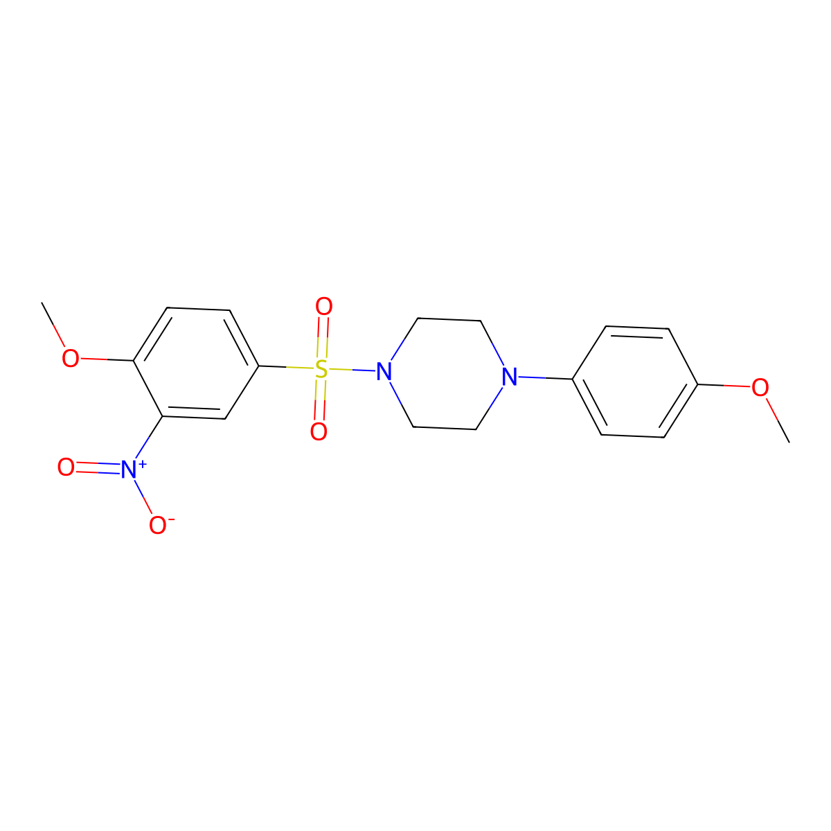 1-(4-Methoxy-3-nitrophenyl)sulfonyl-4-(4-methoxyphenyl)piperazine molecular structure, CAS 489440-38-2