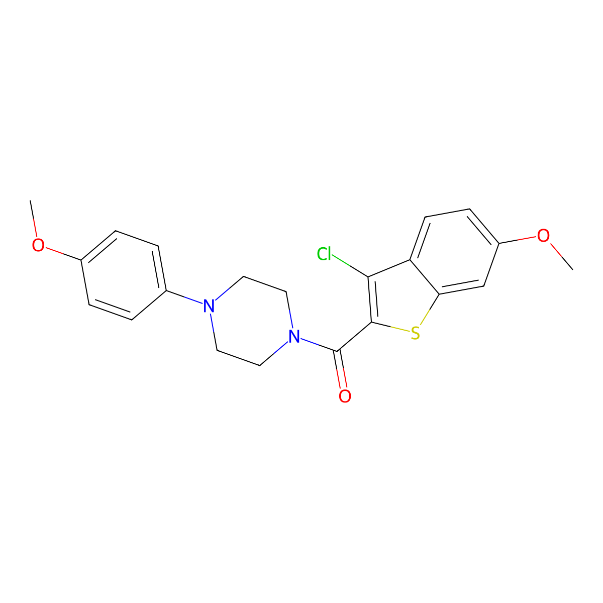 (3-Chloro-6-methoxybenzo[b]thiophen-2-yl)(4-(4-methoxyphenyl)piperazin-1-yl)methanone molecular structure, CAS 489441-53-4