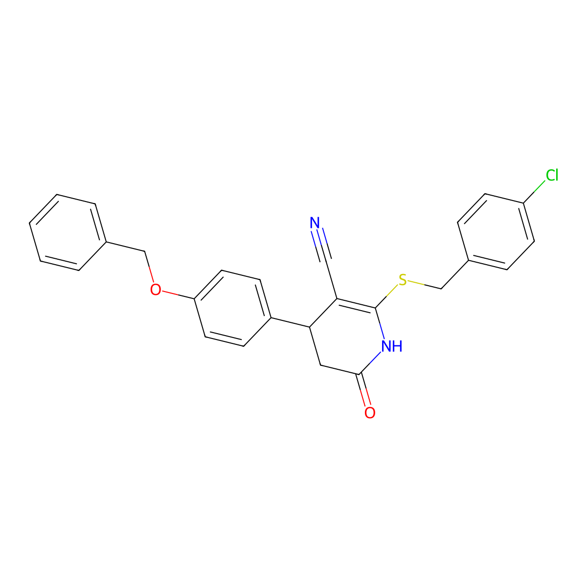 6-[(4-chlorophenyl)methylsulfanyl]-2-oxo-4-(4-phenylmethoxyphenyl)-3,4-dihydro-1H-pyridine-5-carbonitrile molecular structure, CAS 489441-68-1