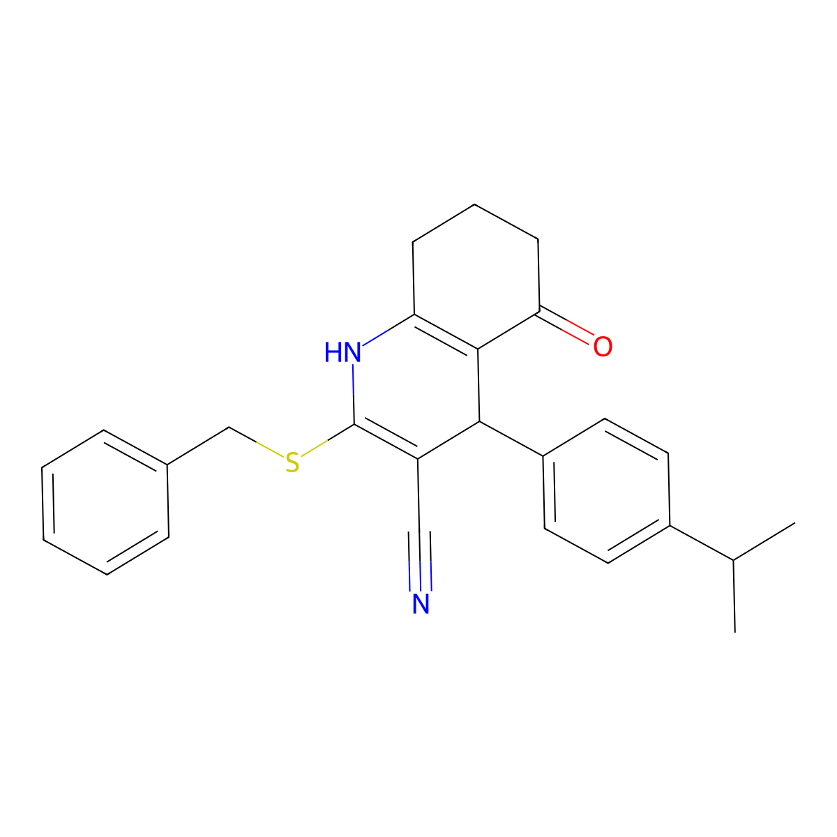 2-benzylsulfanyl-5-oxo-4-(4-propan-2-ylphenyl)-4,6,7,8-tetrahydro-1H-quinoline-3-carbonitrile molecular structure, CAS 489442-00-4