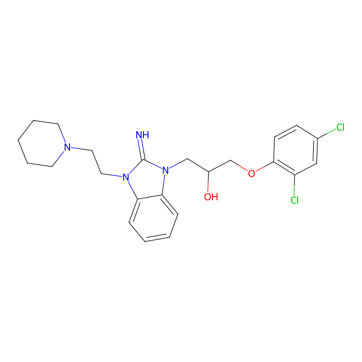 1-(2,4-dichlorophenoxy)-3-{2-imino-3-[2-(1-piperidinyl)ethyl]-2,3-dihydro-1H-benzimidazol-1-yl}-2-propanol hydrochloride molecular structure, CAS 489442-26-4