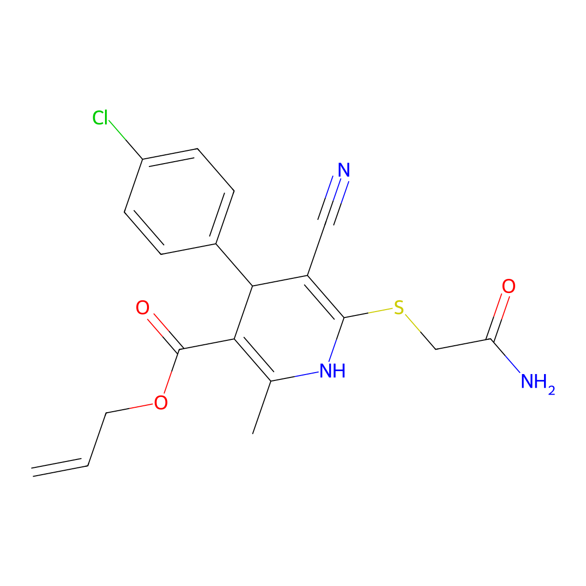Allyl 6-((2-amino-2-oxoethyl)thio)-4-(4-chlorophenyl)-5-cyano-2-methyl-1,4-dihydropyridine-3-carboxylate molecular structure, CAS 489442-76-4