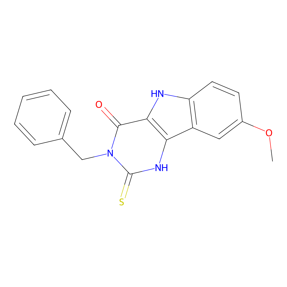 3-benzyl-8-methoxy-2-sulfanyl-3,5-dihydro-4H-pyrimido[5,4-b]indol-4-one molecular structure, CAS 489442-94-6