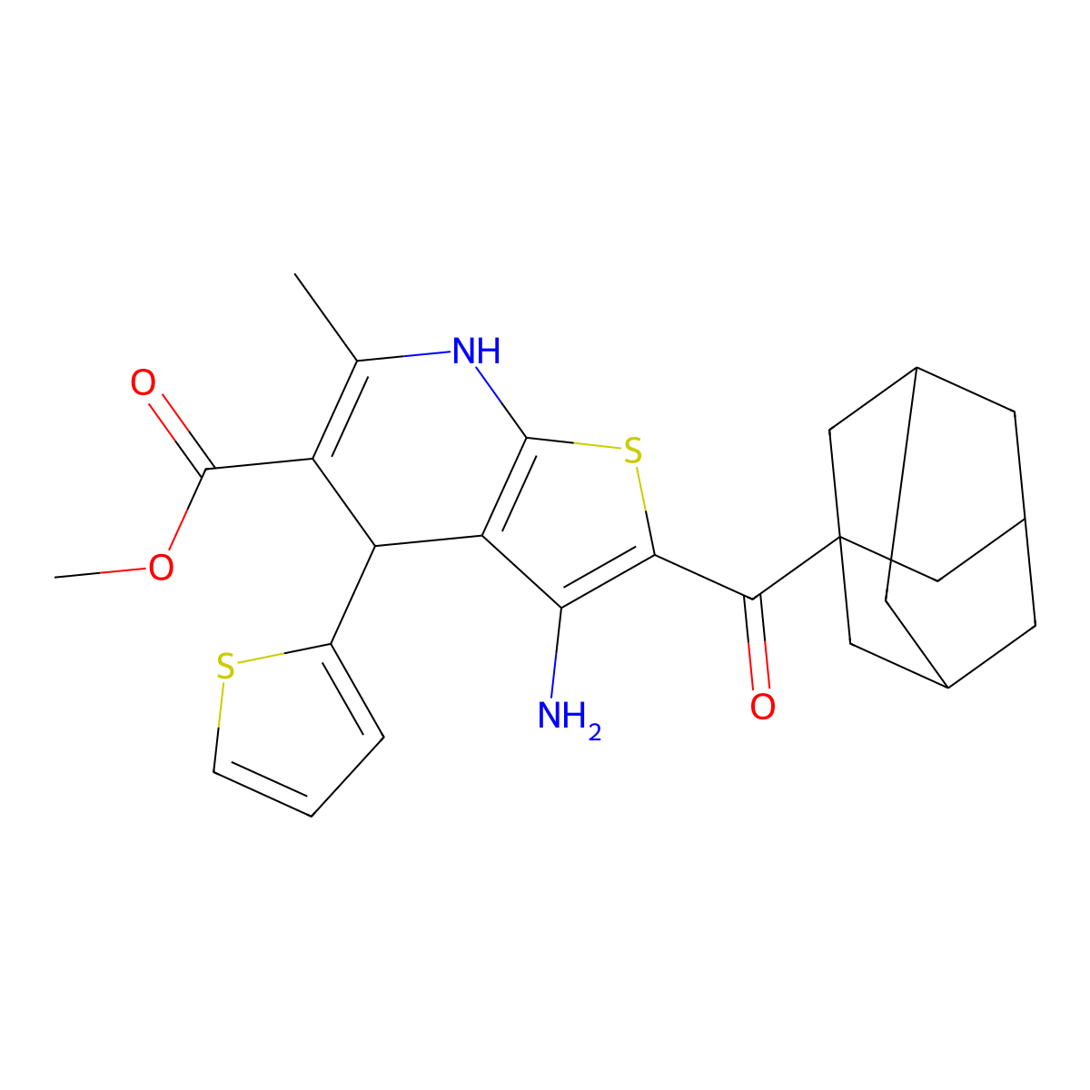 Methyl 2-(1-adamantylcarbonyl)-3-amino-6-methyl-4-(2-thienyl)-4,7-dihydrothieno[2,3-b]pyridine-5-carboxylate molecular structure, CAS 489443-78-9