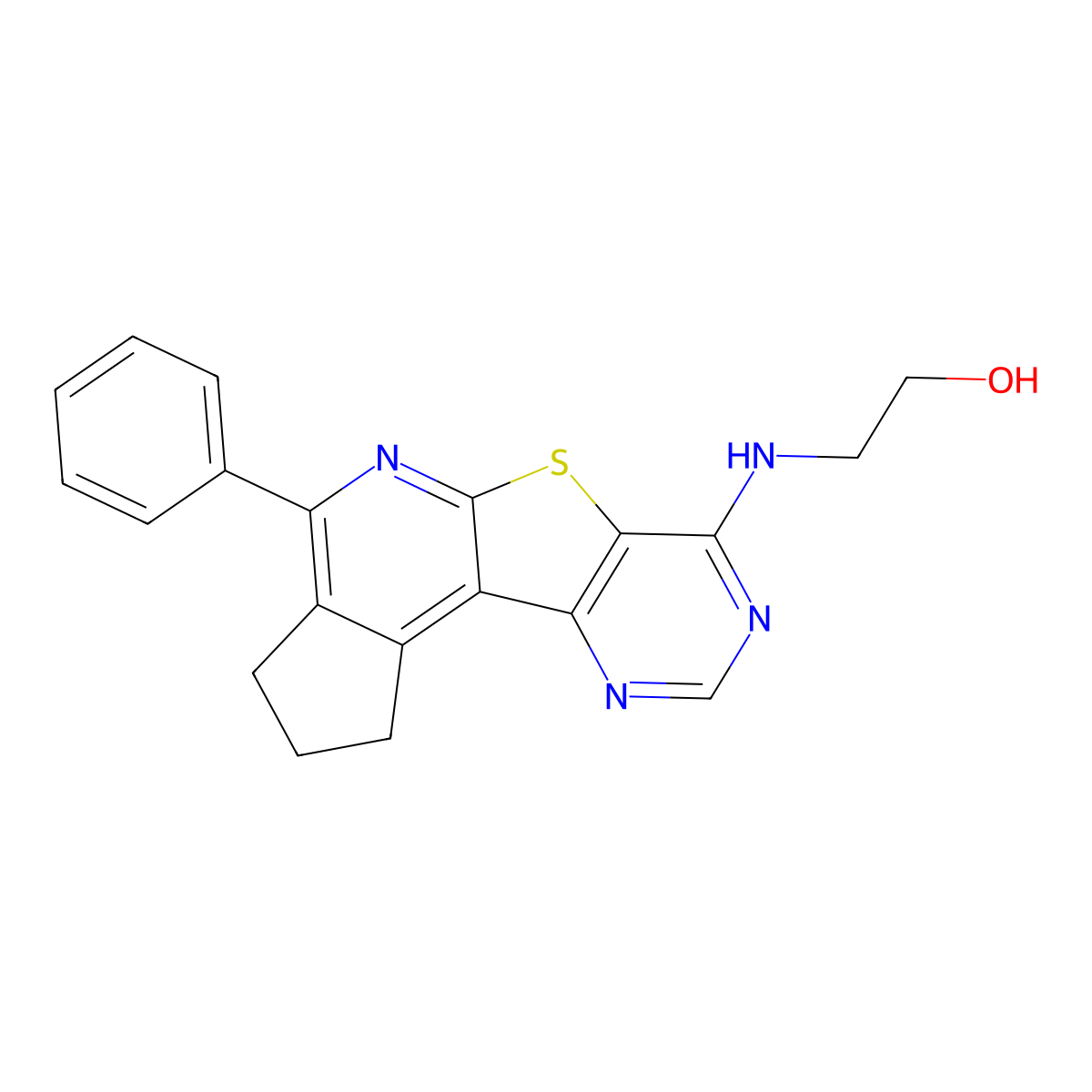 2-((4-phenyl-2,3-dihydro-1H-cyclopenta[4',5']pyrido[3',2':4,5]thieno[3,2-d]pyrimidin-7-yl)amino)ethanol molecular structure, CAS 489444-14-6