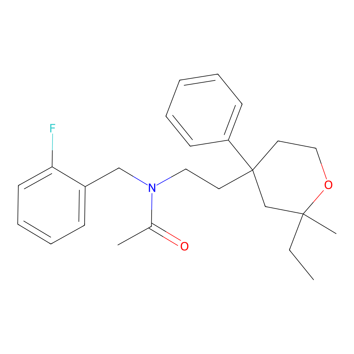 N-[2-(2-ethyl-2-methyl-4-phenyloxan-4-yl)ethyl]-N-[(2-fluorophenyl)methyl]acetamide molecular structure, CAS 489444-92-0