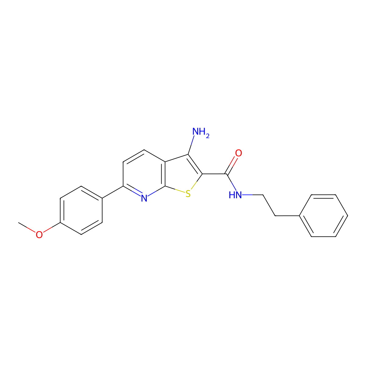 3-amino-6-(4-methoxyphenyl)-N-(2-phenylethyl)thieno[2,3-b]pyridine-2-carboxamide molecular structure, CAS 489444-98-6
