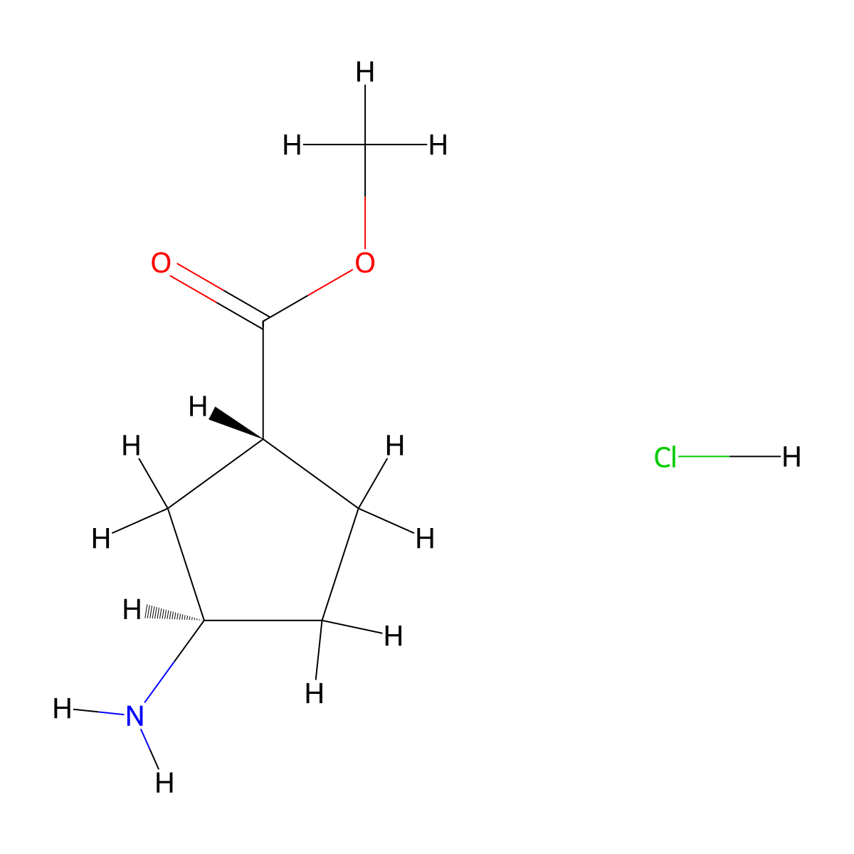 (1R,3R)-methyl 3-aminocyclopentanecarboxylate hydrochloride molecular structure, CAS 489446-79-9