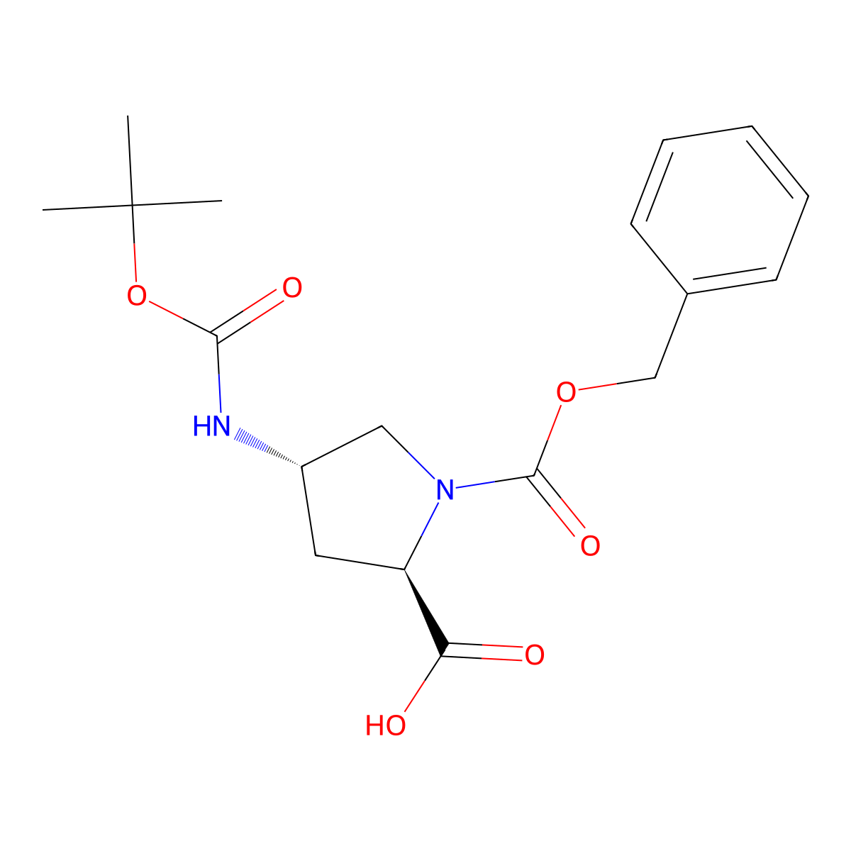 (2R,4S)-1-benzyloxycarbonyl-4-(tert-butoxycarbonylamino)pyrrolidine-2-carboxylic acid molecular structure, CAS 489446-81-3