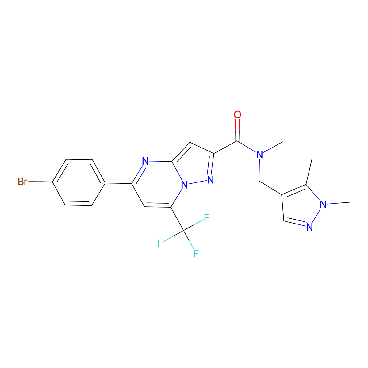 5-(4-bromophenyl)-N-[(1,5-dimethyl-1H-pyrazol-4-yl)methyl]-N-methyl-7-(trifluoromethyl)pyrazolo[1,5-a]pyrimidine-2-carboxamide molecular structure, CAS 489449-01-6