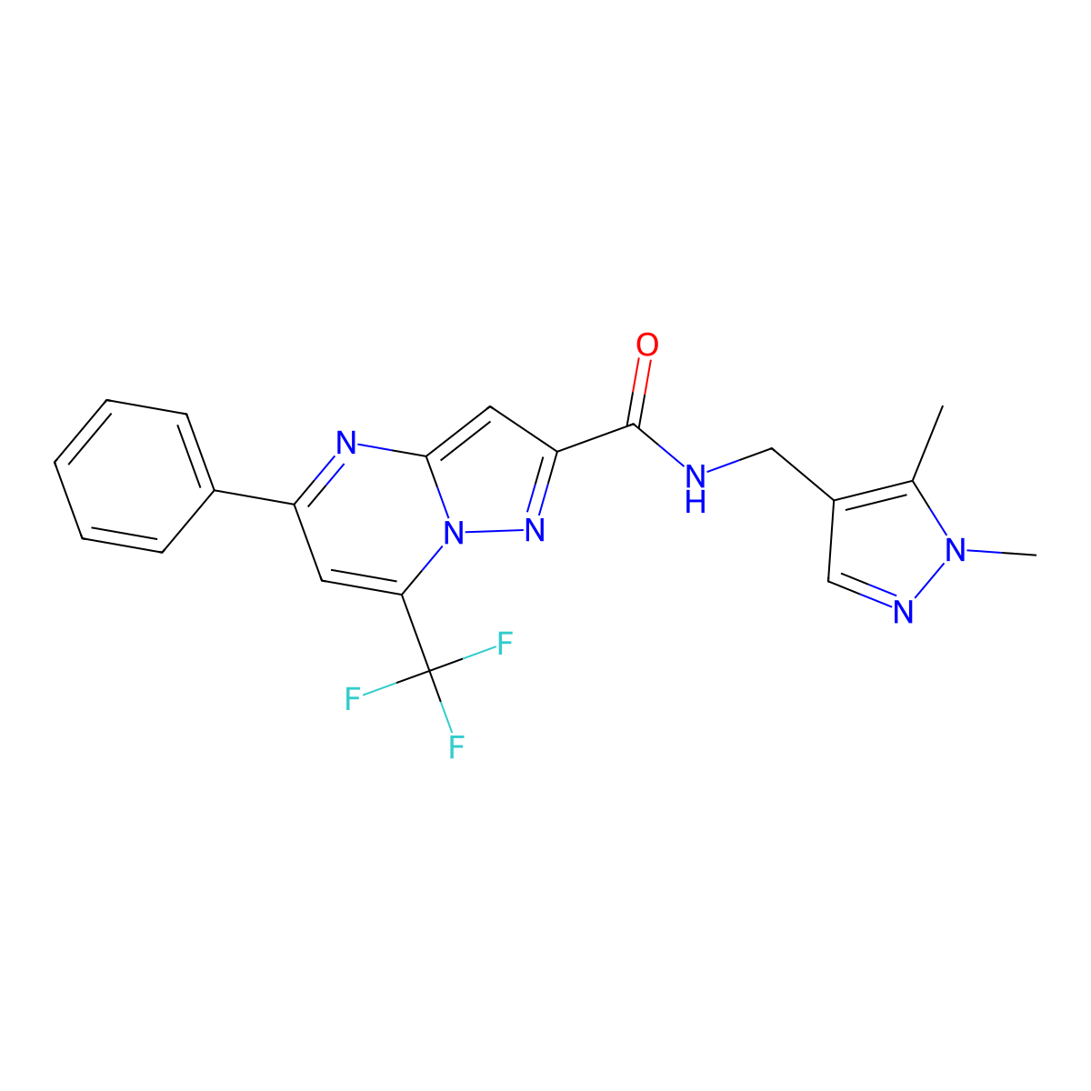 N-[(1,5-dimethyl-1H-pyrazol-4-yl)methyl]-5-phenyl-7-(trifluoromethyl)pyrazolo[1,5-a]pyrimidine-2-carboxamide molecular structure, CAS 489449-04-9