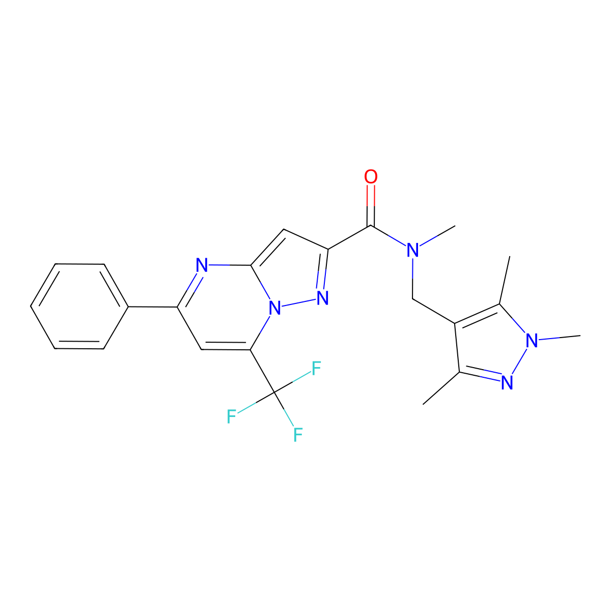 N-methyl-5-phenyl-7-(trifluoromethyl)-N-[(1,3,5-trimethyl-1H-pyrazol-4-yl)methyl]pyrazolo[1,5-a]pyrimidine-2-carboxamide molecular structure, CAS 489449-06-1