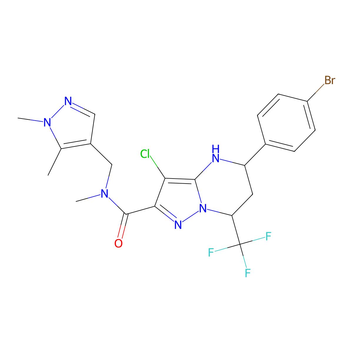 5-(4-bromophenyl)-3-chloro-N-[(1,5-dimethyl-1H-pyrazol-4-yl)methyl]-N-methyl-7-(trifluoromethyl)-4,5,6,7-tetrahydropyrazolo[1,5-a]pyrimidine-2-carboxamide molecular structure, CAS 489449-16-3