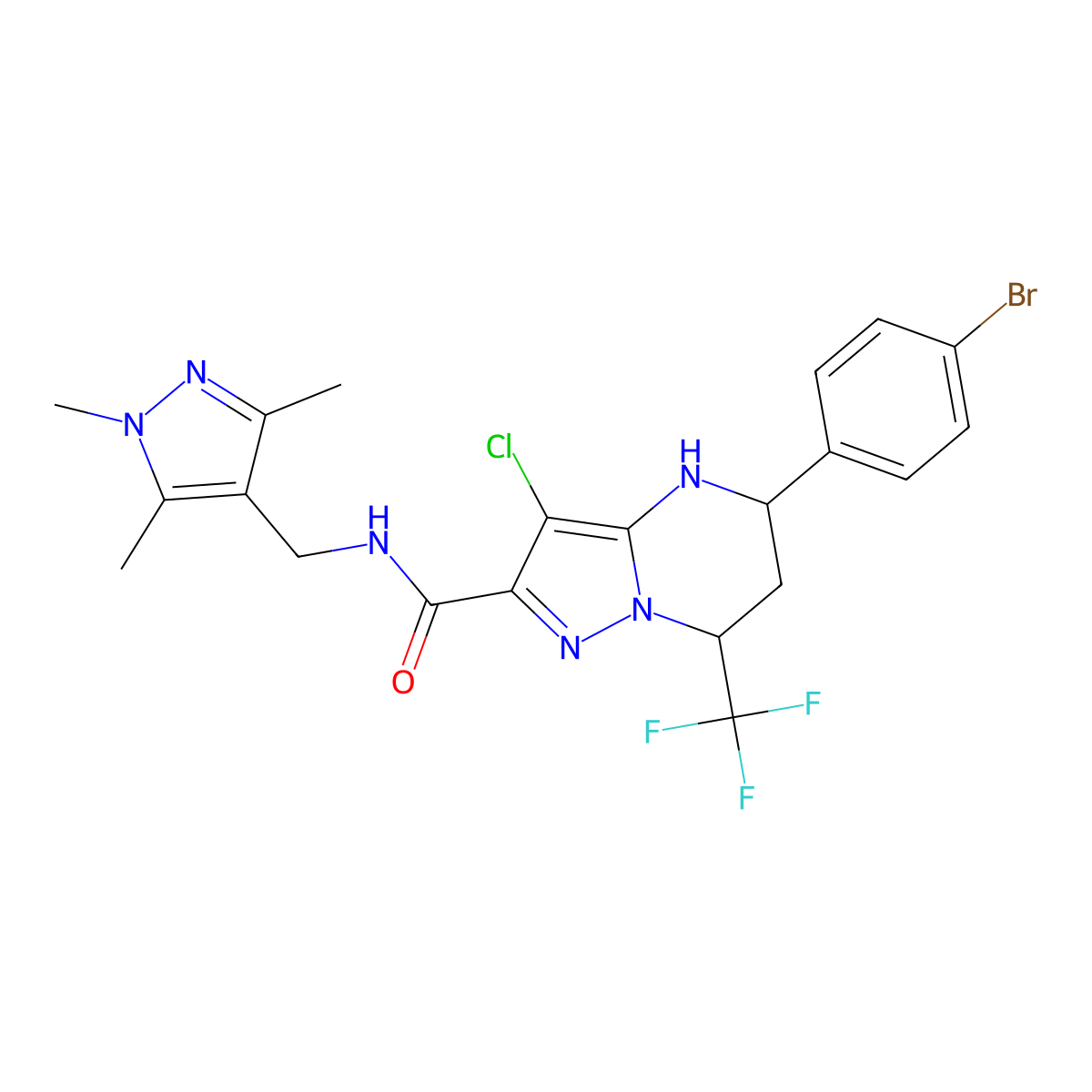 5-(4-bromophenyl)-3-chloro-7-(trifluoromethyl)-N-[(1,3,5-trimethyl-1H-pyrazol-4-yl)methyl]-4,5,6,7-tetrahydropyrazolo[1,5-a]pyrimidine-2-carboxamide molecular structure, CAS 489449-19-6