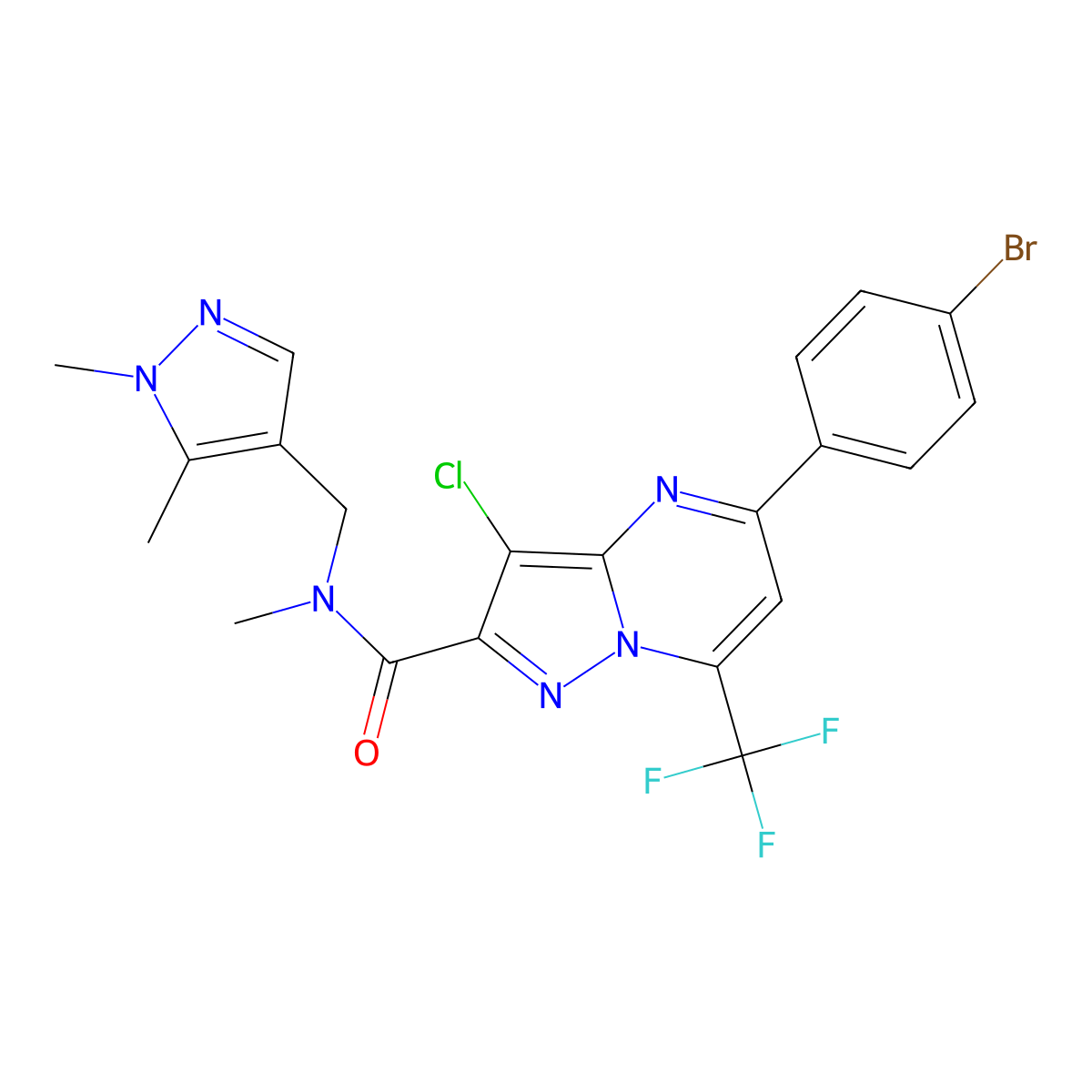 5-(4-bromophenyl)-3-chloro-N-[(1,5-dimethyl-1H-pyrazol-4-yl)methyl]-N-methyl-7-(trifluoromethyl)pyrazolo[1,5-a]pyrimidine-2-carboxamide molecular structure, CAS 489449-21-0